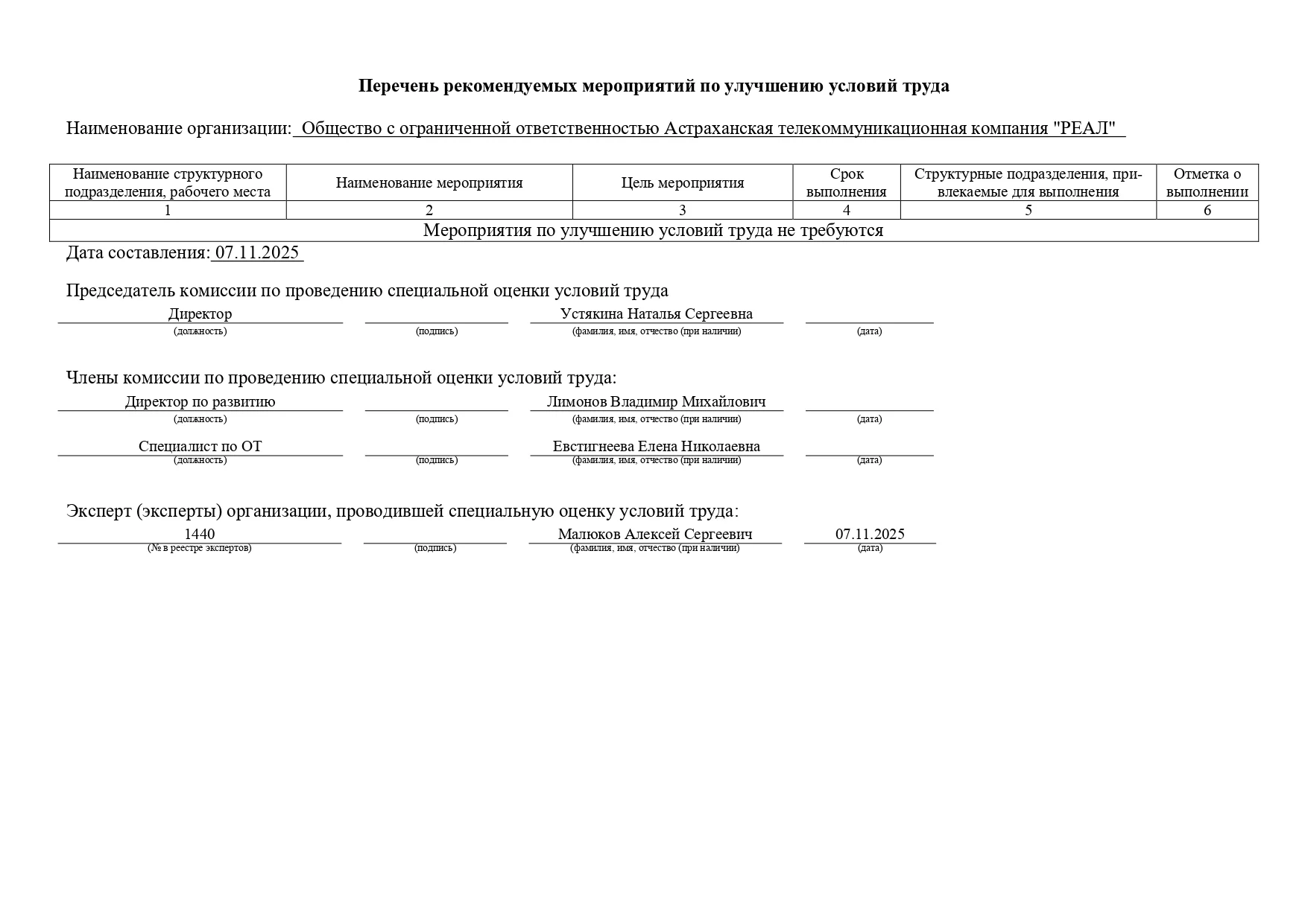 Ведомость СОУТ 2025 ч.3 (ООО АТК«РЕАЛ»)